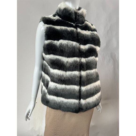 Annabelle New York Faux Fur Vest Black & White Striped Pattern Size Large - Picture 12 of 16